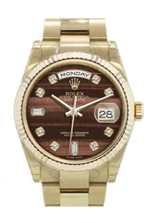 Rolex Day-Date 36 Bulls Eye Set With Diamonds Dial Fluted Bezel Yellow Gold Watch 118238